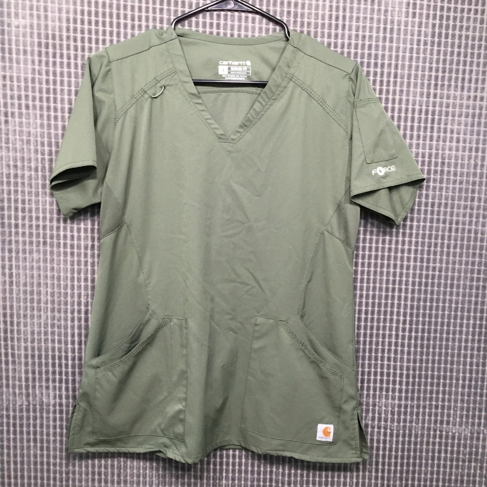 Carhartt Force Modern Fit Scrub Top Olive Green V-Neck Womens Small C12106